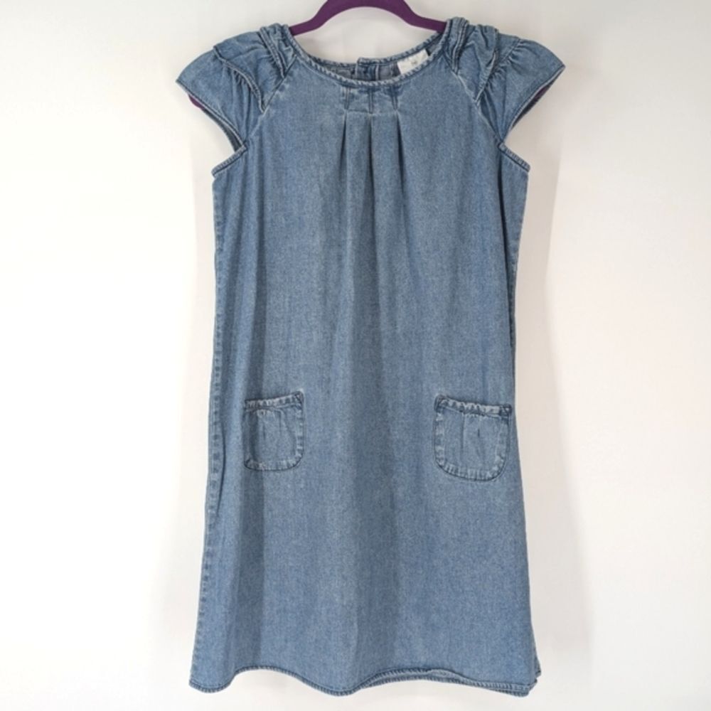Hanna Andersson Girl Light Blue 100% Cotton Chambray Cap Sleeve Dress 160 14/16